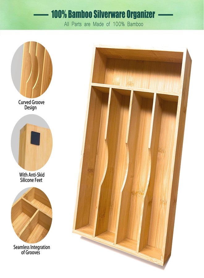 guiogc Bamboo Kitchen Drawer Silverware Organizer, 9 Inch Silverware Utensils Tray Holder for Small Drawer, Cutlery Tray, Wood Caddy for Flatware Cutlery Knives 5-Slots - Image 3