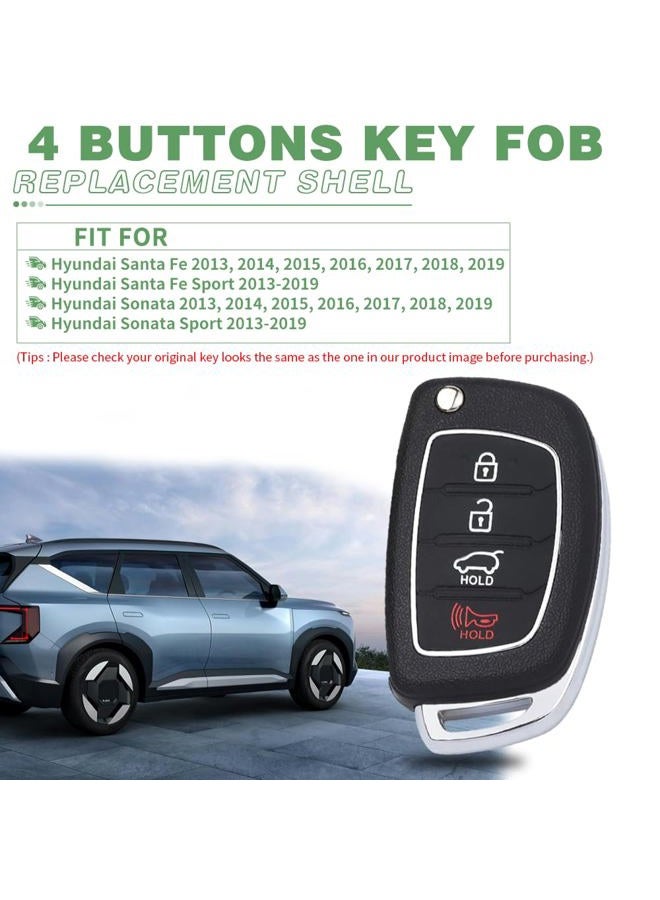 JJCHQ Key Fob Case for Hyundai Sonata Santa Fe Sport 2019 2018 2017 2016 2015 2014 2013 4 Buttons Keyless Entry Remote Control Folding Flip Car Key Fob Cover Shell Replacement with Insert Rubber Pad Keypad - Image 4