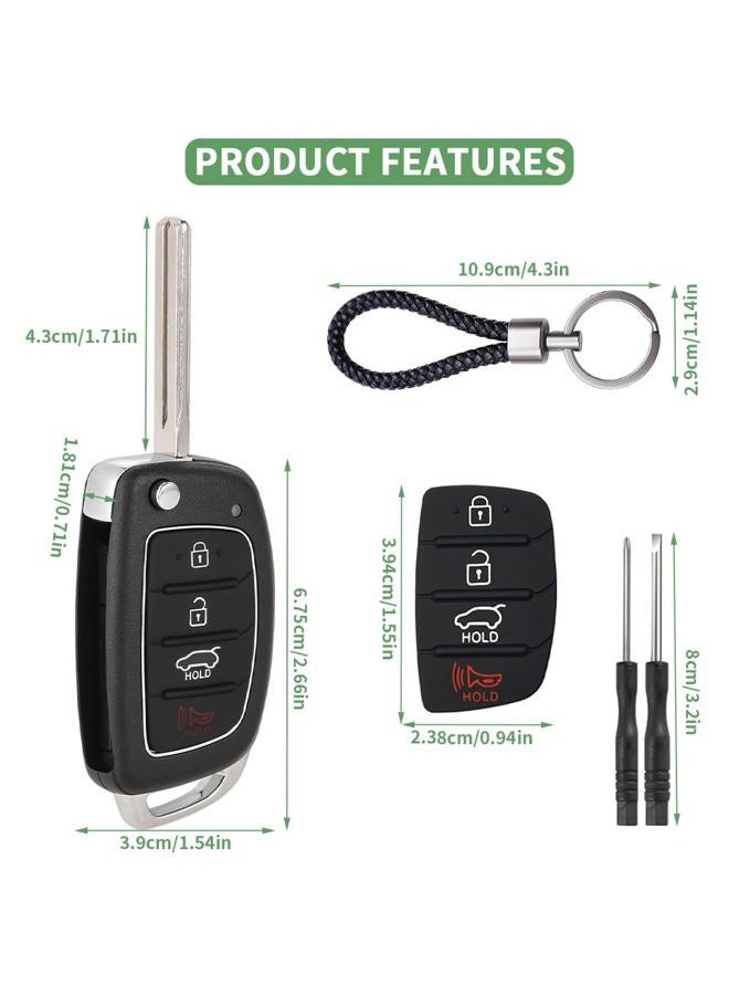 JJCHQ Key Fob Case for Hyundai Sonata Santa Fe Sport 2019 2018 2017 2016 2015 2014 2013 4 Buttons Keyless Entry Remote Control Folding Flip Car Key Fob Cover Shell Replacement with Insert Rubber Pad Keypad - Image 5