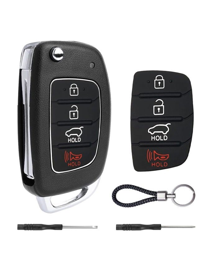 JJCHQ Key Fob Case for Hyundai Sonata Santa Fe Sport 2019 2018 2017 2016 2015 2014 2013 4 Buttons Keyless Entry Remote Control Folding Flip Car Key Fob Cover Shell Replacement with Insert Rubber Pad Keypad - Image 1