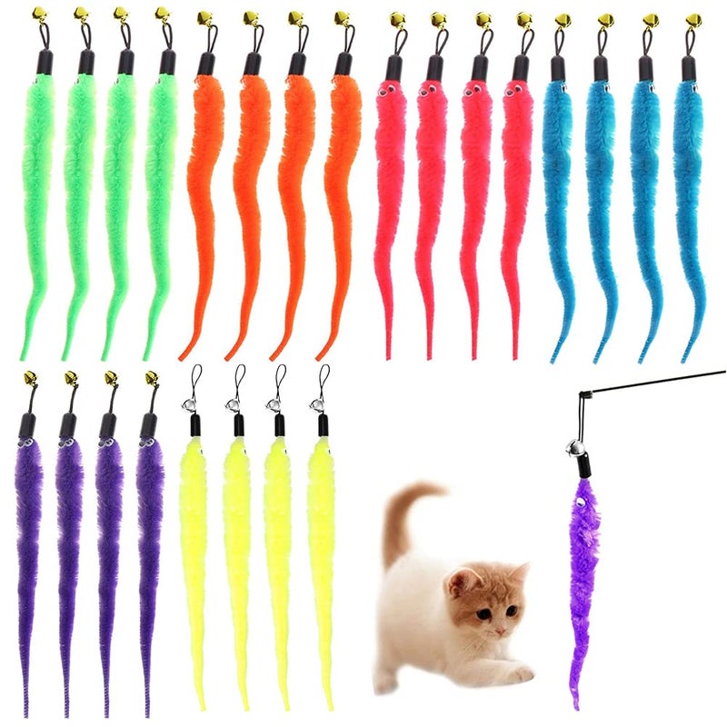 KuuGuu 24 PCS Cat Worm Toy Replacement Teaser with Bell Refills Indoor Cats Interactive Wand and Catch Wand Soft Squiggly Worm Teaser Refills Attachment Interactive Catch Toy Accessories 6 Color - Image 2