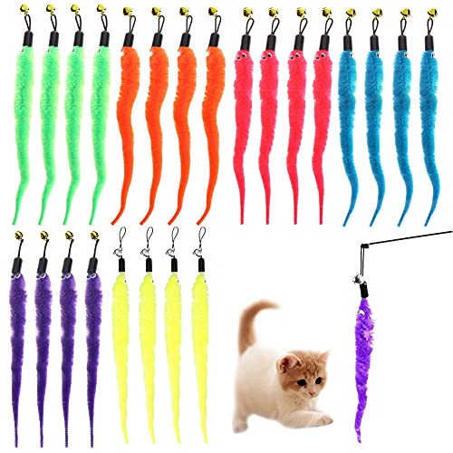 KuuGuu 24 PCS Cat Worm Toy Replacement Teaser with Bell Refills Indoor Cats Interactive Wand and Catch Wand Soft Squiggly Worm Teaser Refills Attachment Interactive Catch Toy Accessories 6 Color - Image 1