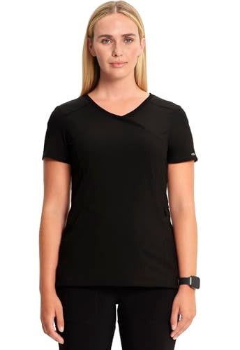 Cherokee Infinity Cherokee Women Nurse Scrubs Top Mock Wrap 2625A, M, Black - Image 1