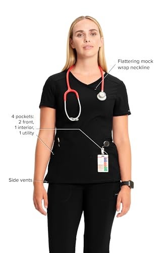 Cherokee Infinity Cherokee Women Nurse Scrubs Top Mock Wrap 2625A, M, Black - Image 4