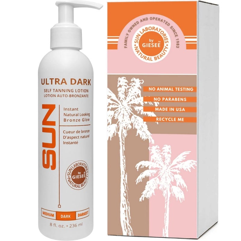 Sun Laboratories By Giesee Ultra Dark Sunless Tanning Lotion 8 oz - Premium Tanning Lotion for Instant Glow, Organic Self Tanner, Perfect for Body, Face, and Leg Bronzing - Image 1