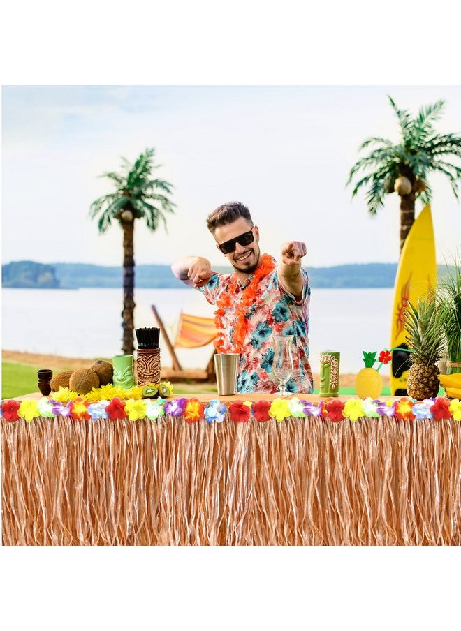 GiftExpress 9 Feet X 29" Luau Grass Table Skirt - Hawaiian Theme Party Party Skirt With Hibiscous Flower Decooration - Fringe Raffia Straw Backdrop For Moana Birthday Decorations  - Image 2