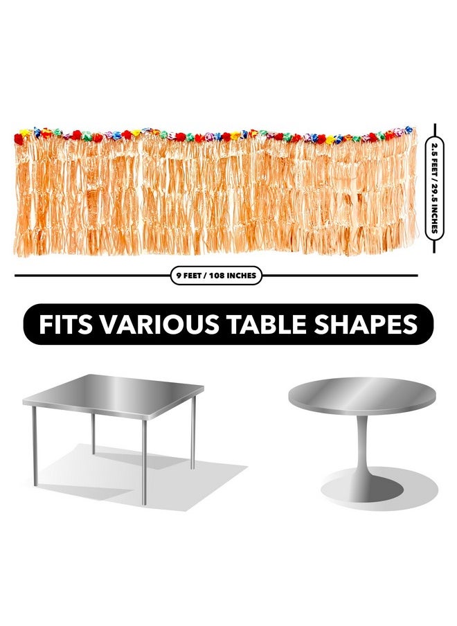 GiftExpress 9 Feet X 29" Luau Grass Table Skirt - Hawaiian Theme Party Party Skirt With Hibiscous Flower Decooration - Fringe Raffia Straw Backdrop For Moana Birthday Decorations  - Image 3
