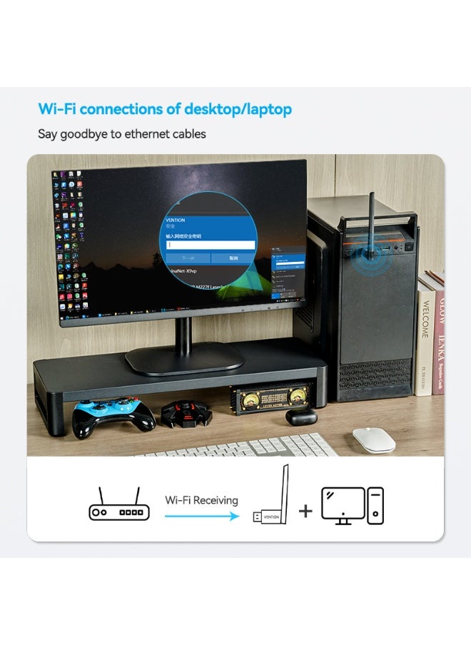 فينشن - محول شبكة واي فاي مزدوج النطاق USB AC650 من VENTION مع هوائي عالي الكسب أسود، رقم الموديل KDTB0 - Image 1