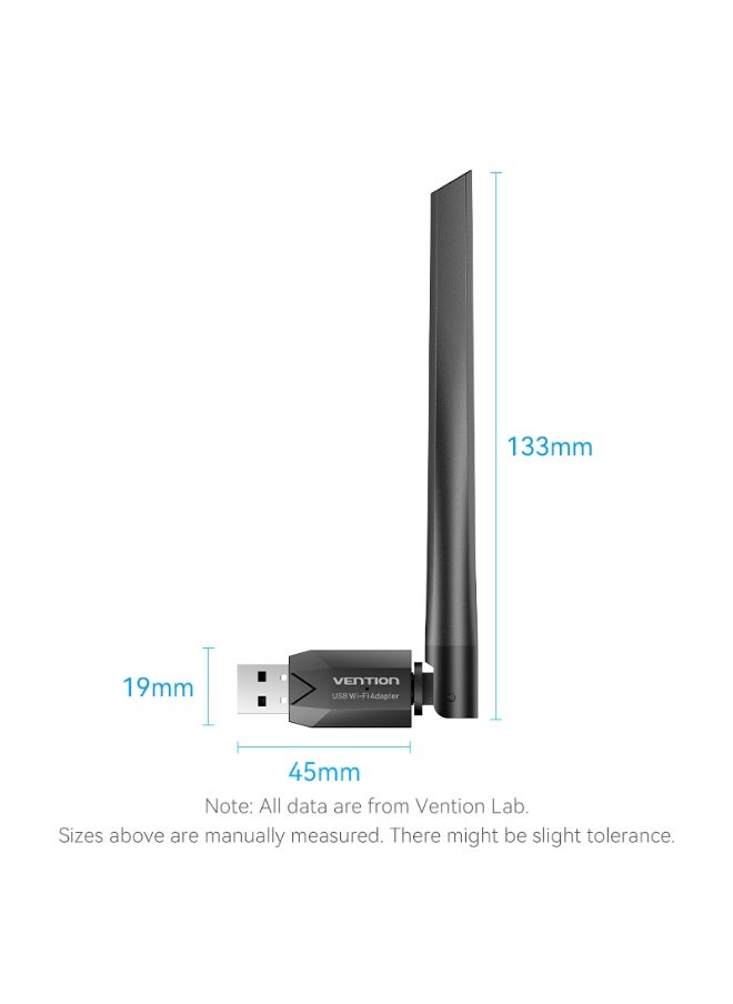 فينشن - محول شبكة واي فاي مزدوج النطاق USB AC650 من VENTION مع هوائي عالي الكسب أسود، رقم الموديل KDTB0 - Image 1