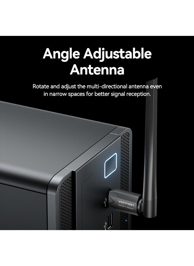 فينشن محول شبكة واي فاي مزدوج النطاق USB AC650 من VENTION مع هوائي عالي الكسب أسود، رقم الموديل KDTB0  - Image 5