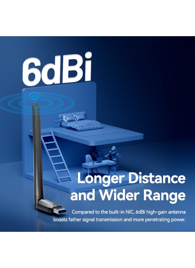 فينشن محول شبكة واي فاي مزدوج النطاق USB AC650 من VENTION مع هوائي عالي الكسب أسود، رقم الموديل KDTB0  - Image 4