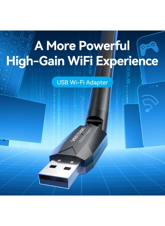 فينشن محول شبكة واي فاي مزدوج النطاق USB AC650 من VENTION مع هوائي عالي الكسب أسود، رقم الموديل KDTB0  - Image 2