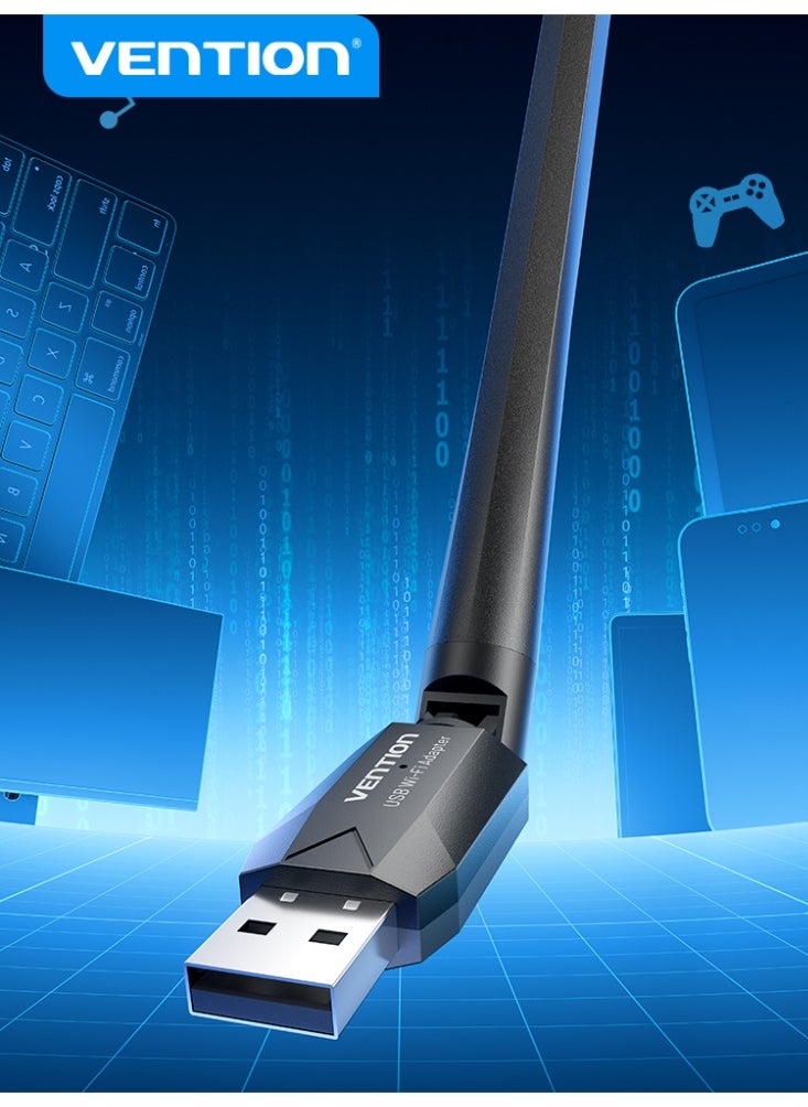 فينشن - محول شبكة واي فاي مزدوج النطاق USB AC650 من VENTION مع هوائي عالي الكسب أسود، رقم الموديل KDTB0 - Image 1