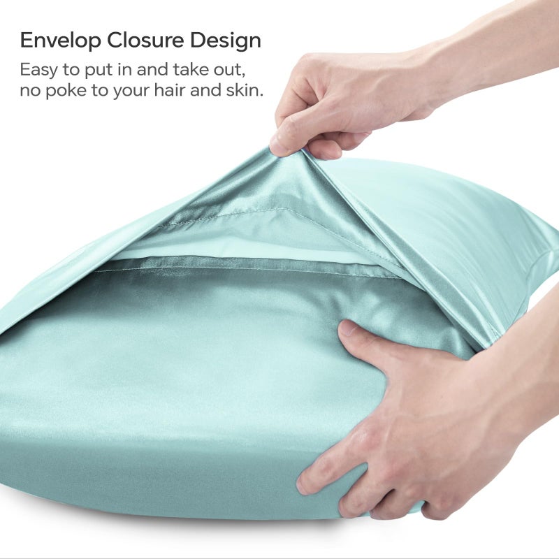 بيديليت وسادة الساتان البديلة للشعر والجلد الفائق الناعم والتبريد على غرار حالات وسادة الحرير 2 مع هدية إغلاق المغلف للنساء الرجال (20 "" x26 "الحجم القياسي الأزرق الرمادي) - Image 5