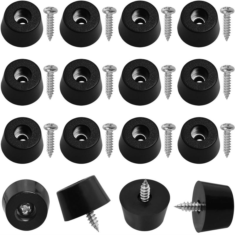 لوح تقطيع بأقدام مطاطية LUORNG 16PCS أقدام مطاطية دائرية ناعمة غير قابلة للانزلاق باللون الأسود مع براغي M4x16 للأثاث والإلكترونيات والأجهزة أقدام غير مميزة