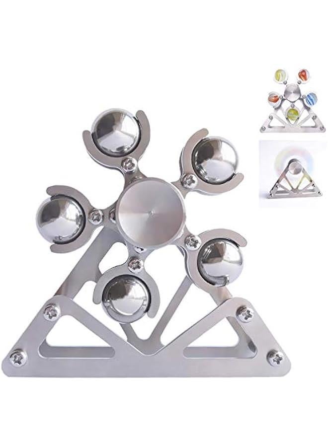 Arabest Ferris Wheel Fidget Spinner, Kinetic Desk Toys Spin with Stand, Metal Stainless Steel Smooth Bearing, High Speed Colorful Marble Rainbow, Premium Gift Figit Toy for Adults Kids - 10 Balls - Image 1