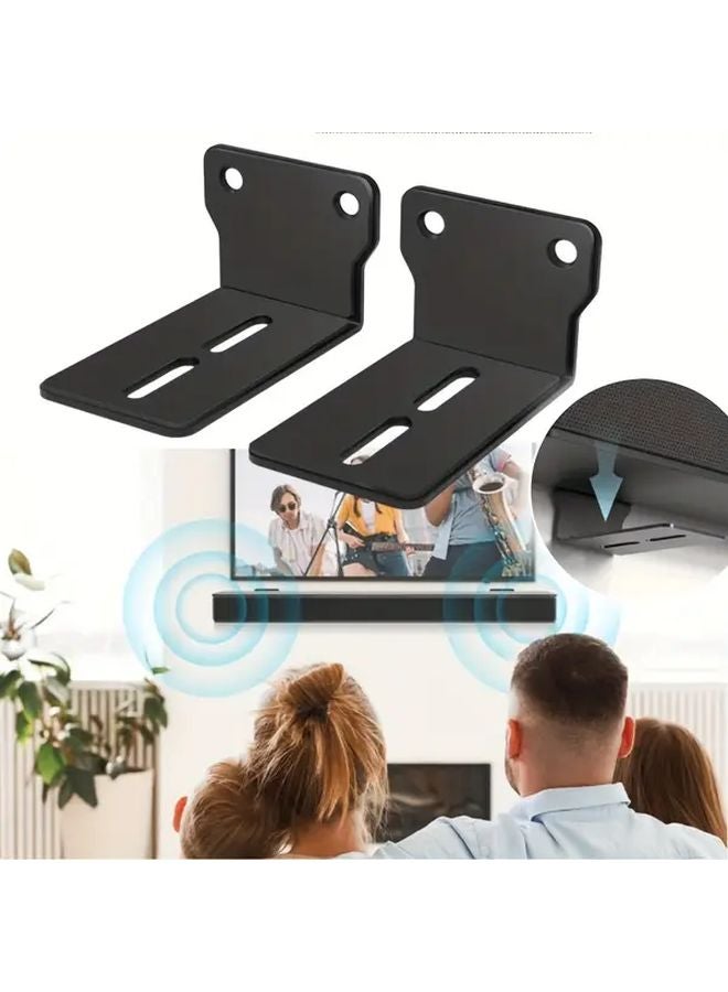 2pcs Black Wall Mounted TV Audio Speaker Brackets Home Decor - Image 1