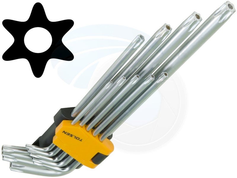 TOLSEN 9pcs Extra Long Arm Torx Hex Key Set Star with Shaft Pin Slot Wrenches - Image 3