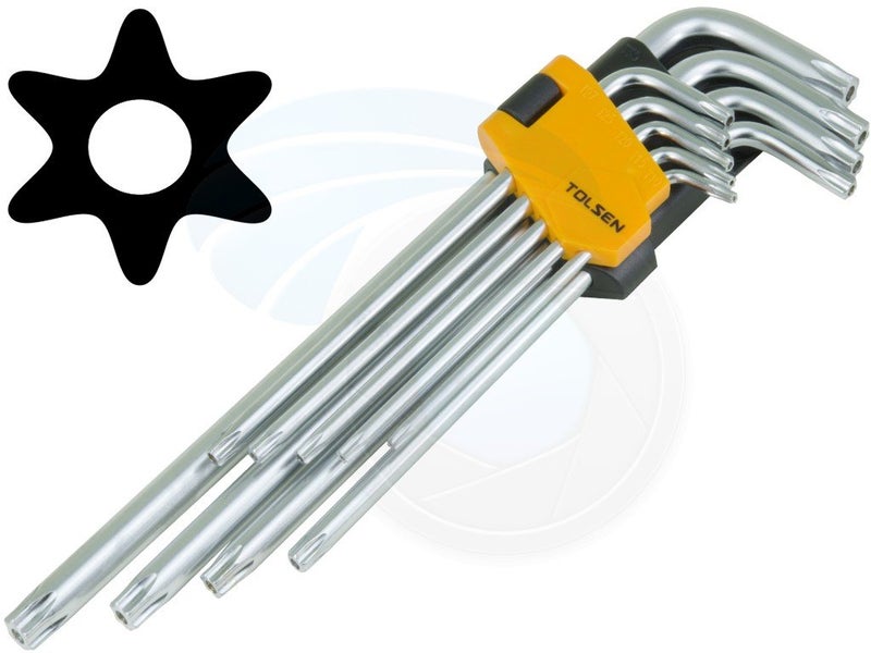TOLSEN 9pcs Extra Long Arm Torx Hex Key Set Star with Shaft Pin Slot Wrenches - Image 2