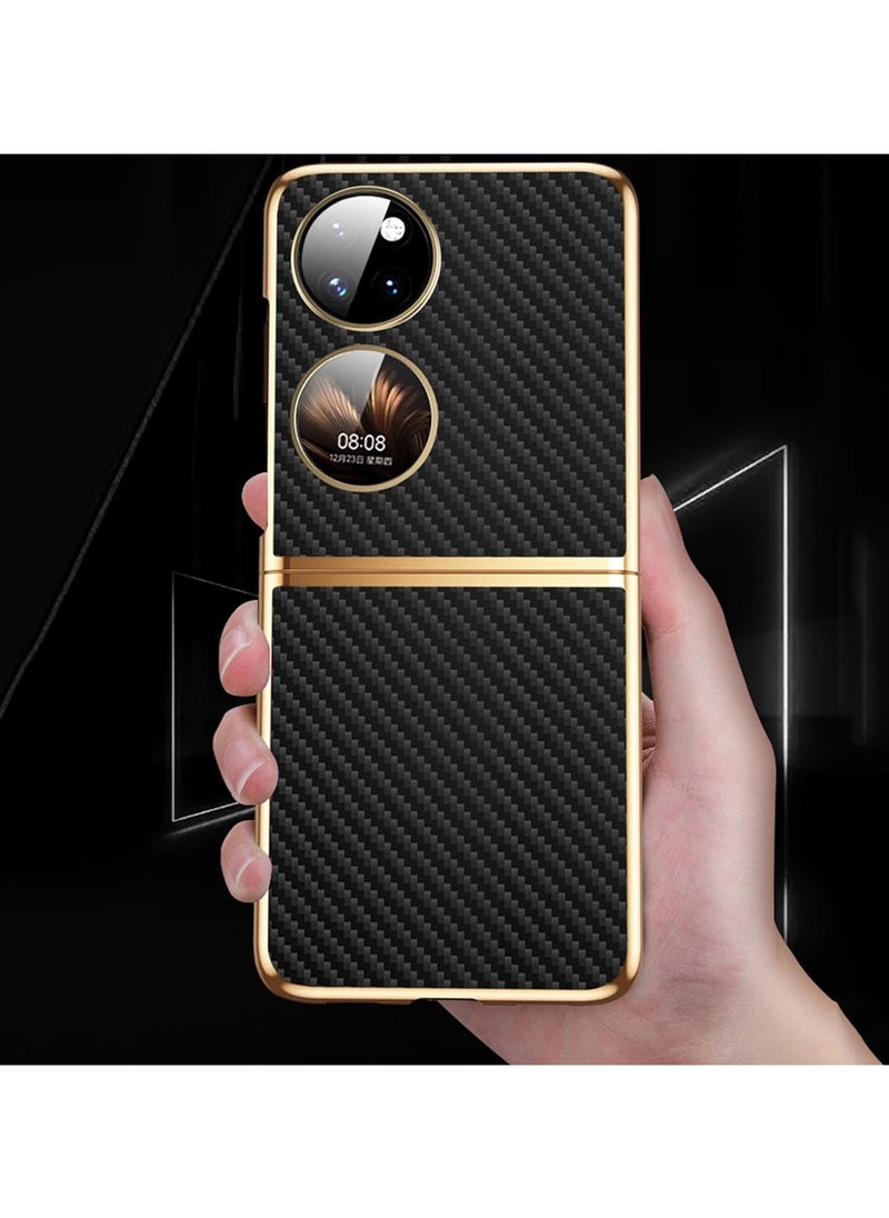 General Business Style Case for Huawei Pocket 2, Plating Gold Edge Genuine Leather Case, with Carbon Fiber Texture, Ultra-Thin Cover  - Image 2