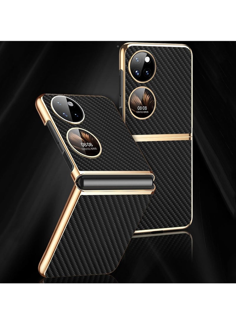 General Business Style Case for Huawei Pocket 2, Plating Gold Edge Genuine Leather Case, with Carbon Fiber Texture, Ultra-Thin Cover  - Image 3