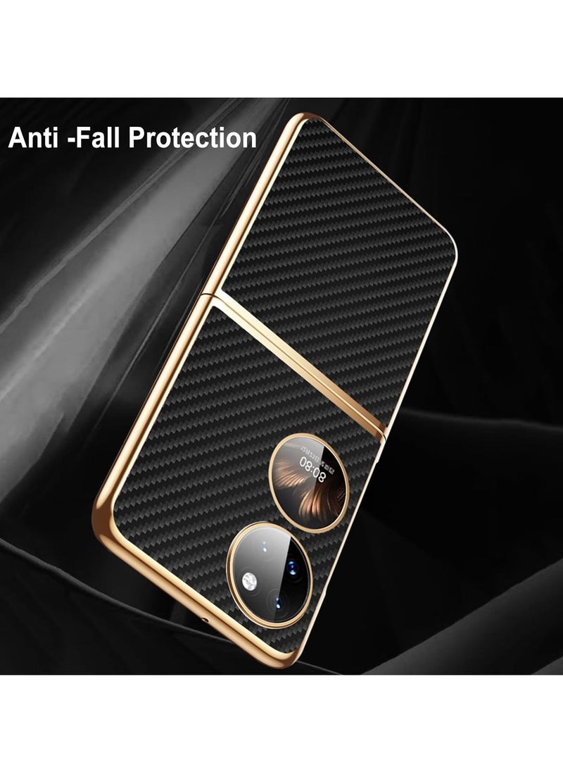 General Business Style Case for Huawei Pocket 2, Plating Gold Edge Genuine Leather Case, with Carbon Fiber Texture, Ultra-Thin Cover  - Image 4