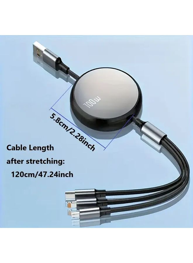 Black 47 24 Inch Retractable USB C Cable 100W Fast Charging 480Mbps Data Sync - Image 3