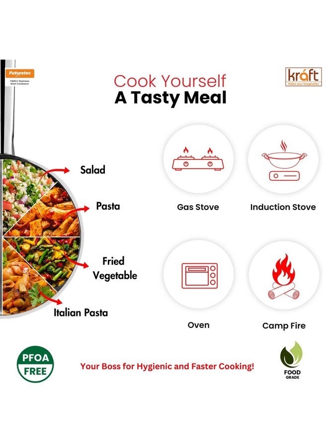 Kraft- follow your imagination Kraft Futuretec Triply Stainless Steel Saucepan with Lid - 2.2 Litre (18cm) | 2.5mm Thick | Tea Saucepan Induction and Gas Base | 5 Year Warranty | Strong Handle, Toxin Free - Image 3