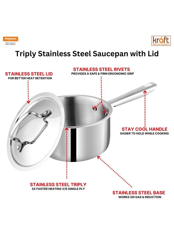 Kraft- follow your imagination Kraft Futuretec Triply Stainless Steel Saucepan with Lid - 2.2 Litre (18cm) | 2.5mm Thick | Tea Saucepan Induction and Gas Base | 5 Year Warranty | Strong Handle, Toxin Free - Image 5