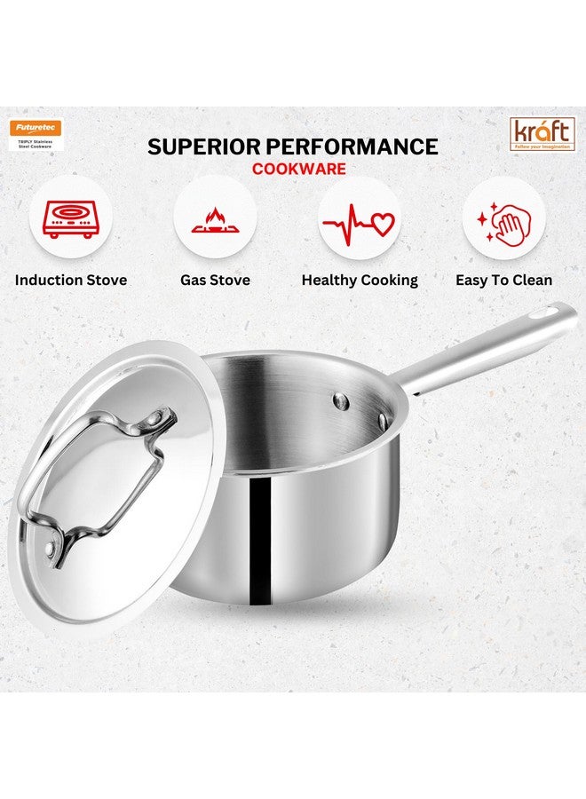 Kraft- follow your imagination Kraft Futuretec Triply Stainless Steel Saucepan with Lid - 2.2 Litre (18cm) | 2.5mm Thick | Tea Saucepan Induction and Gas Base | 5 Year Warranty | Strong Handle, Toxin Free - Image 4
