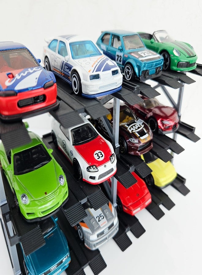 Garage64 حاوية عرض سيارات مصبوبة من Garage64 بمقياس 1:64 - تخزين متعدد الطبقات لسيارات مصبوبة قابلة للتحصيل من Hot Wheels و Mini GT و Matchbox | أسود مطفي وفضي (3 طبقات - سعة 12 سيارة) - Image 2
