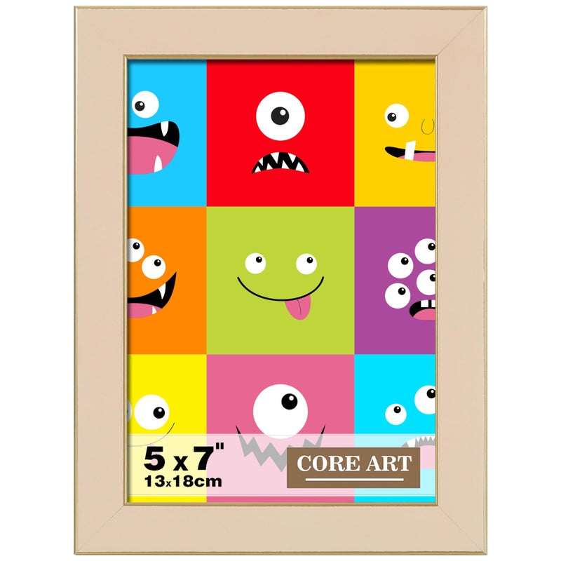 CORE ART 5x7 Picture Frame Ivory White Photo Frame  5 by 7 Colorful Frame with HD Plexiglass  Wall or Tabletop Display - Image 1