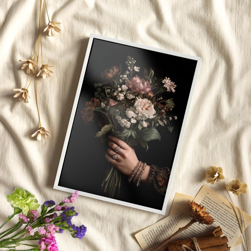 TNESSENTIAL Baroque Floral Still Life Wall Art Poster or Canvas Print, Moody Chiaroscuro Bouquet Vintage Art, Dark Academia Peony Flowers Print Gift - Image 3