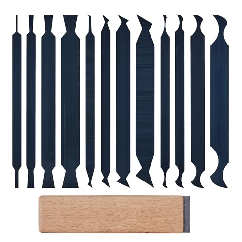 HERMIT TOOLS New Cabinet Scraper Cards and Cabinet Scraper Burnisher with 12 Piece MultiShaped Scraper Set Suitable for Various Small space and SmallSized TasksHTCSCS13