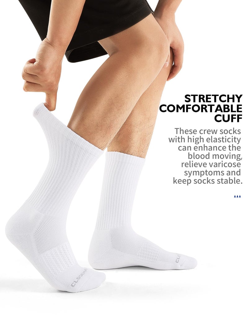 CLOSEMATE Mens Moisture-Wicking Athletic Cushioned Crew Socks 6 Pairs Cotton Comfy Running Training Sports(6 White, Size L) - Image 5