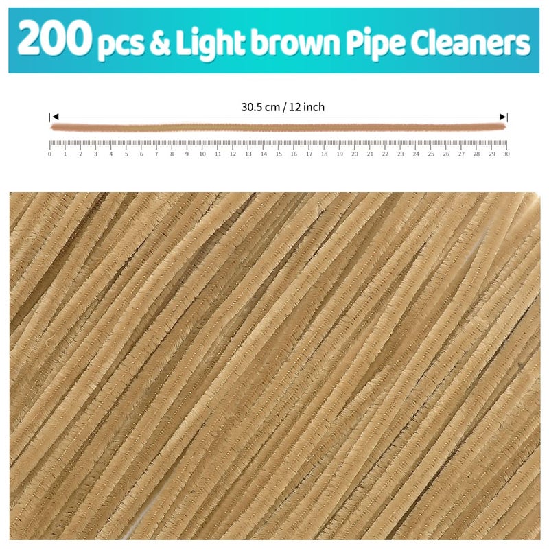 IOOLEEM Iooleem 200pcs Light Brown Pipe Cleaners, Chenille Stems, Pipe Cleaners for Crafts, Pipe Cleaner Crafts, Art and Craft Supplies.  - Image 2
