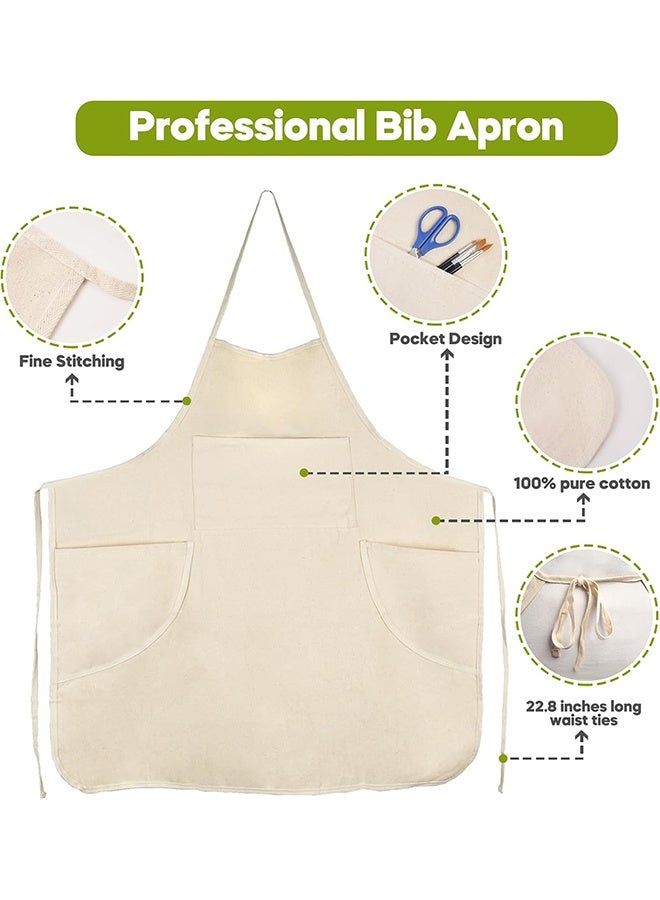 مريلة رسم للرجال والنساء، احترافية للرسم بالأكريليك والزيت والألوان المائية، مع 3 جيوب، مريلة من القماش القطني - Image 4