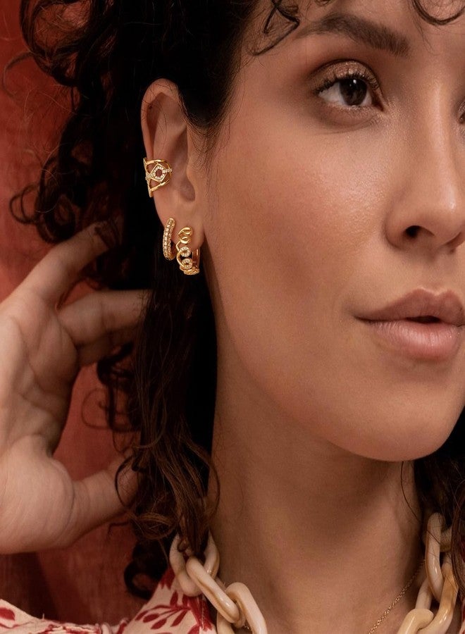 MYEARS Women Earrings Gold Huggie Hoop Ear Stud Cuff 14K Small Simple Hypoallergenic Everyday Jewelry, One Size, Brass Metal Yellow Gold, Cubic Zirconia - Image 2