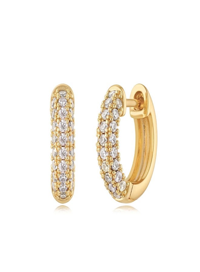 MYEARS Women Earrings Gold Huggie Hoop Ear Stud Cuff 14K Small Simple Hypoallergenic Everyday Jewelry, One Size, Brass Metal Yellow Gold, Cubic Zirconia - Image 1