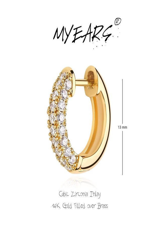MYEARS Women Earrings Gold Huggie Hoop Ear Stud Cuff 14K Small Simple Hypoallergenic Everyday Jewelry, One Size, Brass Metal Yellow Gold, Cubic Zirconia - Image 5