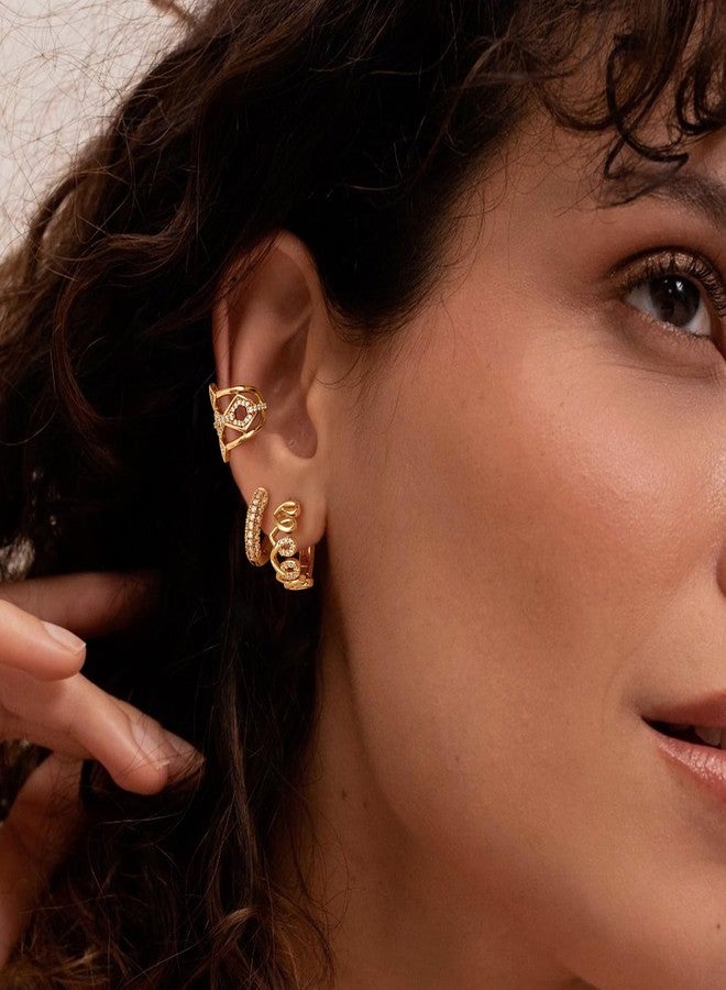MYEARS Women Earrings Gold Huggie Hoop Ear Stud Cuff 14K Small Simple Hypoallergenic Everyday Jewelry, One Size, Brass Metal Yellow Gold, Cubic Zirconia - Image 3