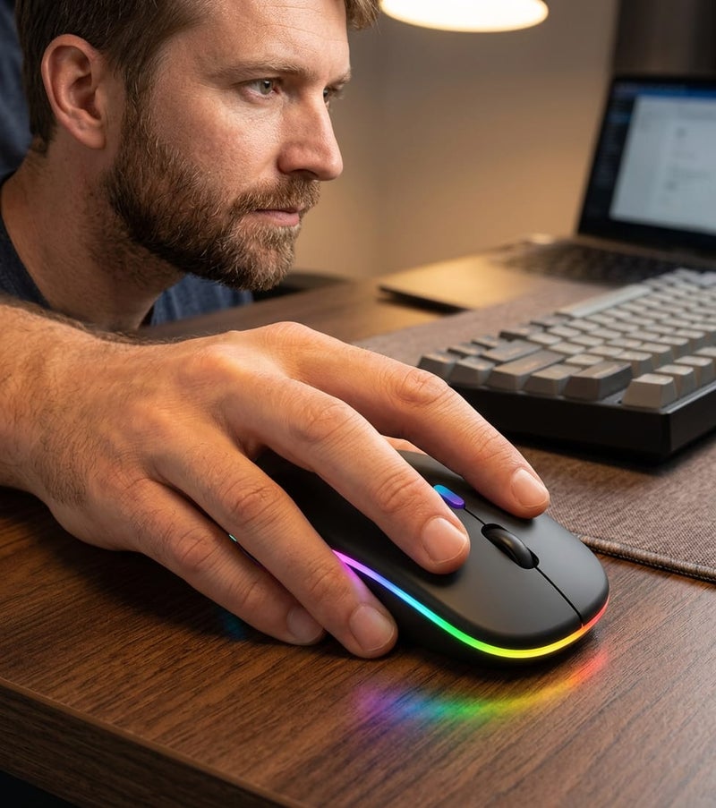 HP ماوس إتش بي اللاسلكي والبلوتوث دبليو ١٠ المزدوج الوضع باللون الأسود بتصميم مريح وإضاءة ألوان مبهرة - يتميز بتقنية 2.4 جيجاهرتز و 4 أزرار قابلة لإعادة الشحن للاستخدام المرن والمريح - Image 3