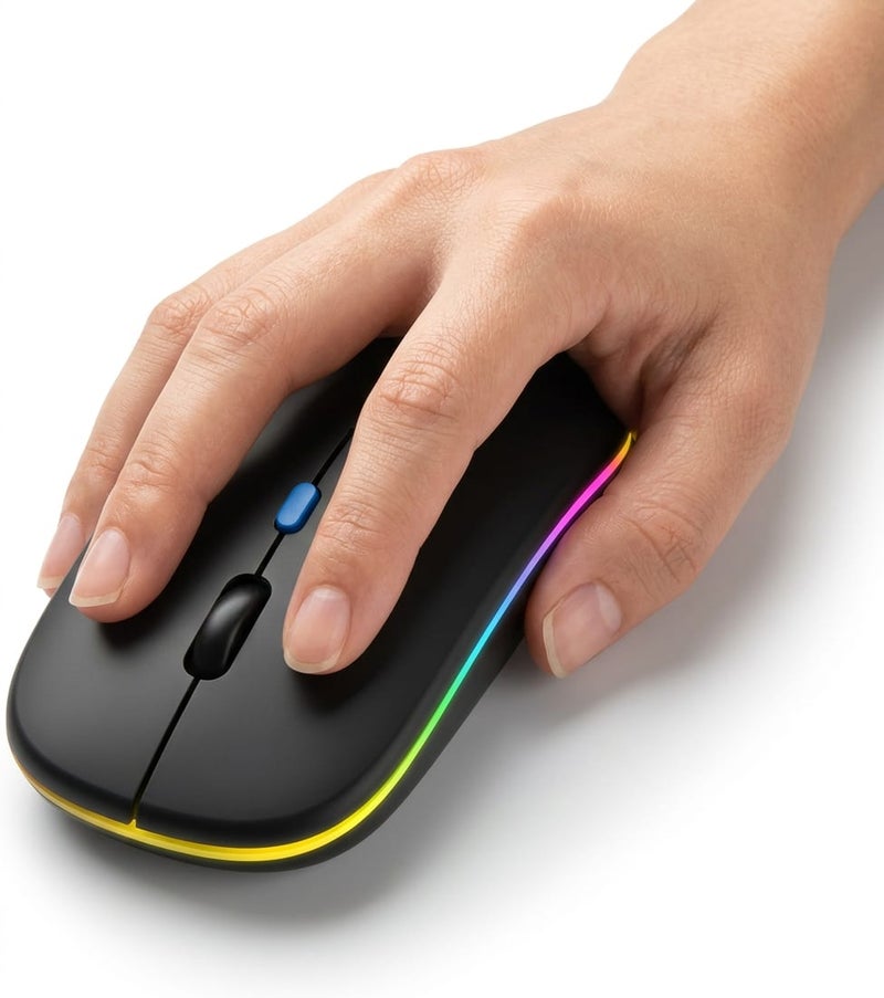 HP ماوس إتش بي اللاسلكي والبلوتوث دبليو ١٠ المزدوج الوضع باللون الأسود بتصميم مريح وإضاءة ألوان مبهرة - يتميز بتقنية 2.4 جيجاهرتز و 4 أزرار قابلة لإعادة الشحن للاستخدام المرن والمريح - Image 2