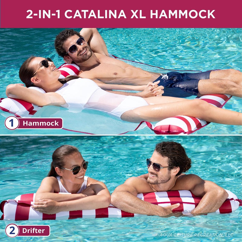 Aqua Leisure Aqua 2-in-1 Catalina XL Pool Float & Hammock – 1-2 Person, Multi-Purpose, Inflatable Pool Floats for Adults – Burgundy/White Stripe - Image 3