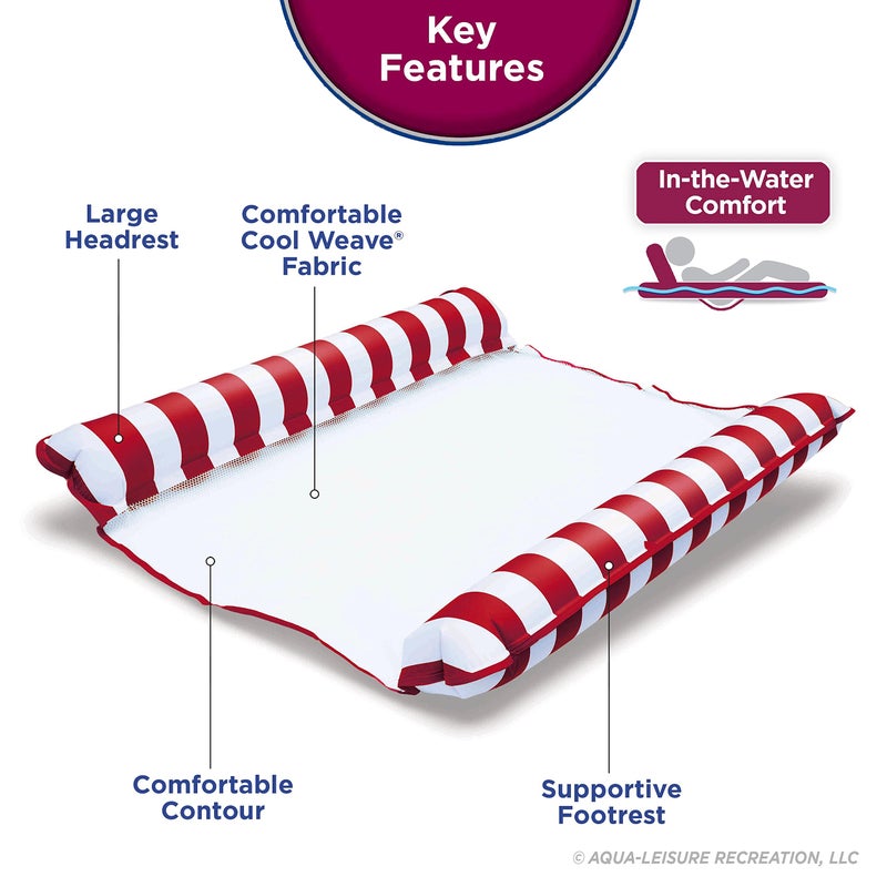 Aqua Leisure Aqua 2-in-1 Catalina XL Pool Float & Hammock – 1-2 Person, Multi-Purpose, Inflatable Pool Floats for Adults – Burgundy/White Stripe - Image 4