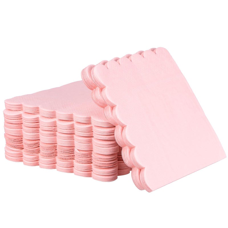 Pink Scalloped Disposable Paper Napkins 150 Pack for Weddings Birthday Luncheons Showers - Image 2
