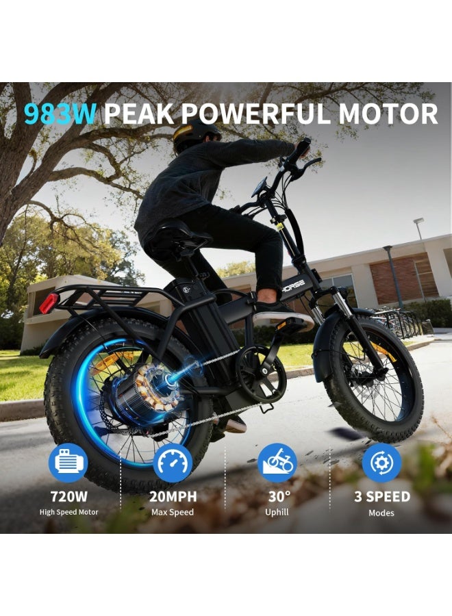 حصان الريح دراجة كهربائية قابلة للطي للطرق الوعرة W4A 750 واط، بطارية قابلة للإزالة 48 فولت 15.6 أمبير، سرعة 40 كم/ساعة، مدى 45-60 كم، شاشة LCD كبيرة، إطارات سميكة 20 بوصة، Shimano 7 سرعات، إطار من سبائك الكربون - Image 2