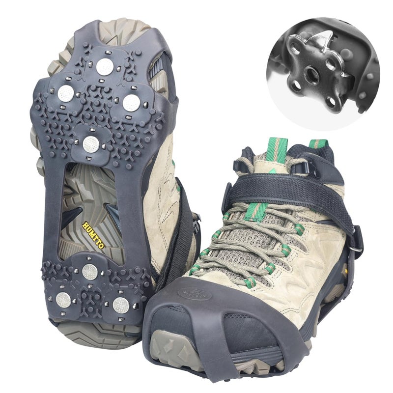 Giggleway Ice Cleats for Shoes and Boots, Upgraded 28 Spikes Traction Cleats - Stainless Steel Shoe Spikes for Snow and Ice, Anti Slip Silicone Ice Grippers for Men/Womenâ€™s Winter Walking, Running - Image 1