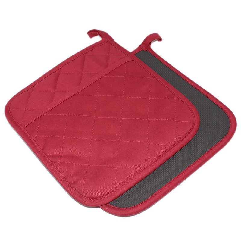 YEKOO Cotton and Neoprene Oven Pads Pot Holders with Pocket 8""x8.5"" Dual-Function Hot Pad Set for Finger Hand Wrist Protection Heat Resistant to 428F Red - Image 1