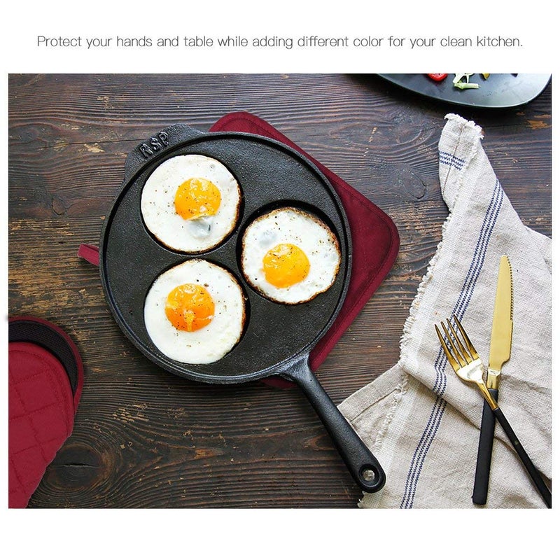 YEKOO Cotton and Neoprene Oven Pads Pot Holders with Pocket 8""x8.5"" Dual-Function Hot Pad Set for Finger Hand Wrist Protection Heat Resistant to 428F Red - Image 5